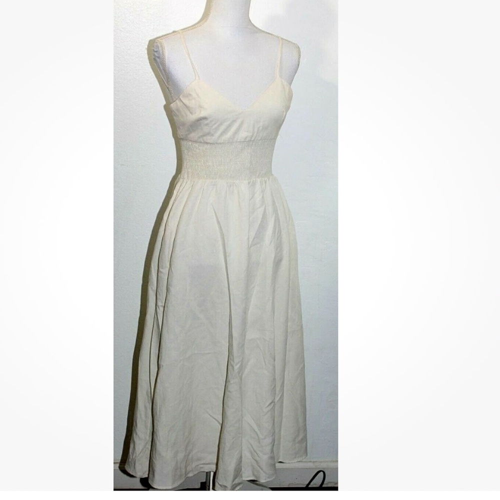 Zara White Linen Spaghetti Strap Midi Sundress